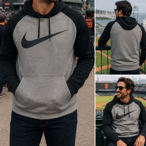 Nike Other - Nike Dri-FIT Hoodie Mens XL Grey Black Colorblock Swoosh Pullover Sweatshirt